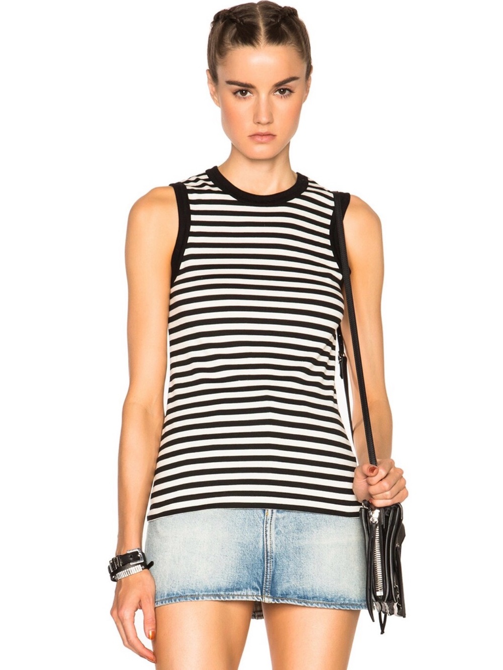 R13 Baby Muscle Tee Sleeveless Top Black And White Stripe Medium